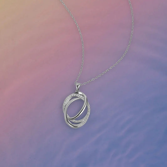 Elegant Double Loop Crystal Pendant Necklace for Women | Premium Silver Finish